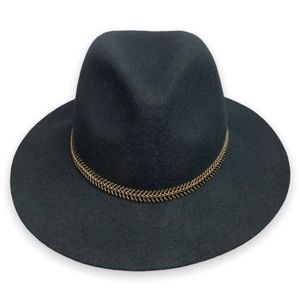 Kendall + Kylie Black Wool Floppy Hat with Metal Trim Women’s OS Boho Festival